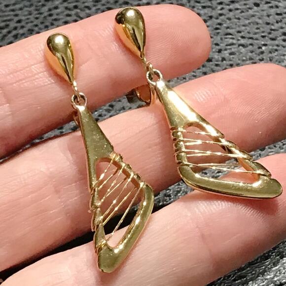 Crown Trifari Modernist Abstract Space Age Atomic Clip On Earrings Wrap Wire MCM - Picture 1 of 15